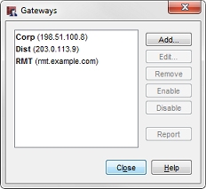 Captura de pantalla de las Puertas de enlace configuradas en el Firebox Colo